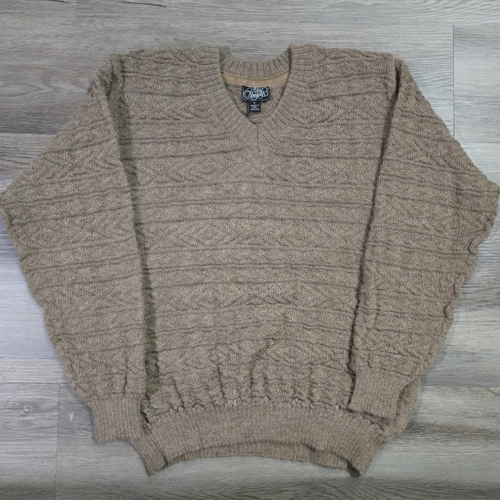 KNIGHTS New Zealand 100% Pure Alpaca Women's V-Neck Sweater Small Brown​